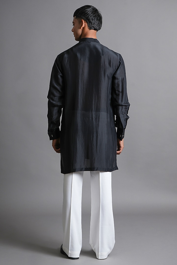 Black Upada Silk Hand Embroidered Kurta by Ritambh at Pernia's Pop Up Shop