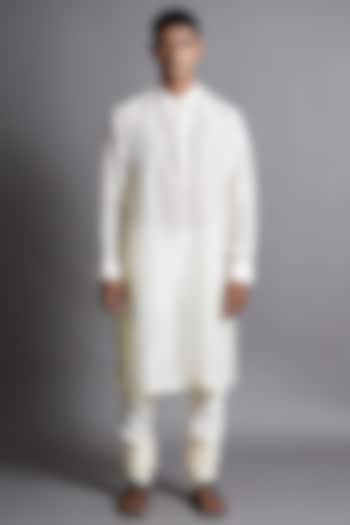 White Upada Silk Embroidered Kurta Set by Ritambh at Pernia's Pop Up Shop