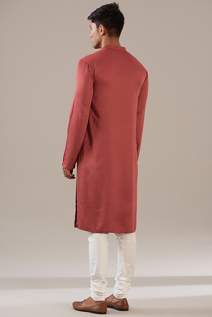 Rust Silk Modal Embroidered Kurta Set by Ritambh at Pernia's Pop Up Shop