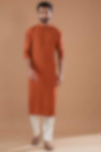 Rust Cotton Modal Pleated Kurta Set by Ritambh at Pernia's Pop Up Shop