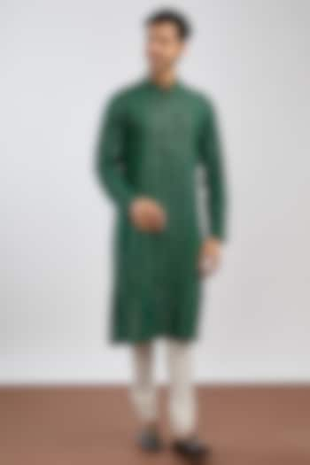 Bottle Green Cotton Lurex Kurta by Ritambh