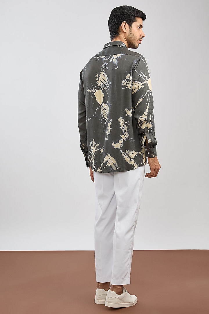 Dark Green Modal Silk Tie-Dye Summer Shirt by Ritambh at Pernia's Pop Up Shop