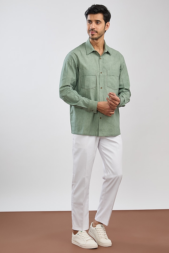Aqua Green Cotton Flex Shirt by Ritambh