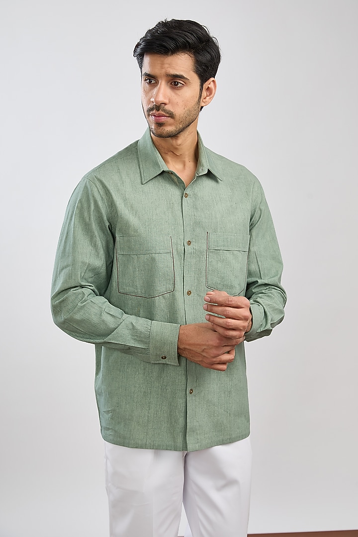 Aqua Green Cotton Flex Summer Shirt by Ritambh at Pernia's Pop Up Shop