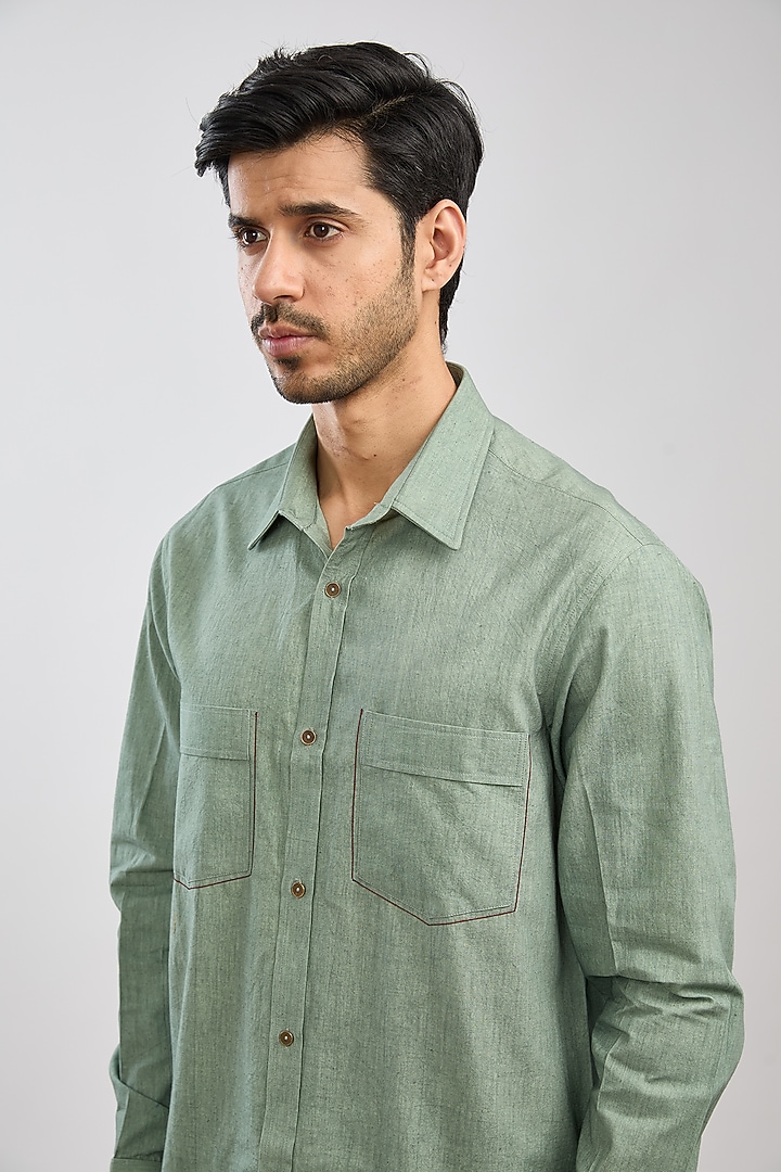 Aqua Green Cotton Flex Summer Shirt by Ritambh at Pernia's Pop Up Shop