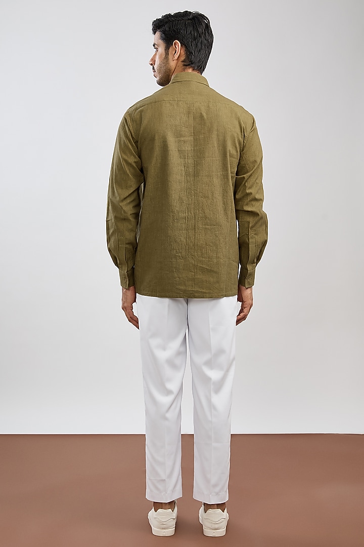 Olive Green Cotton Flex Summer Shirt by Ritambh at Pernia's Pop Up Shop