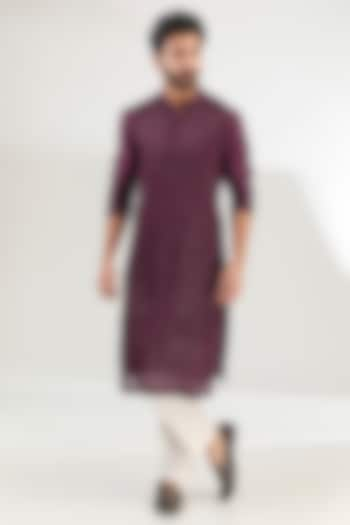 Wine Upada Silk Sequins Work Kurta by Ritambh