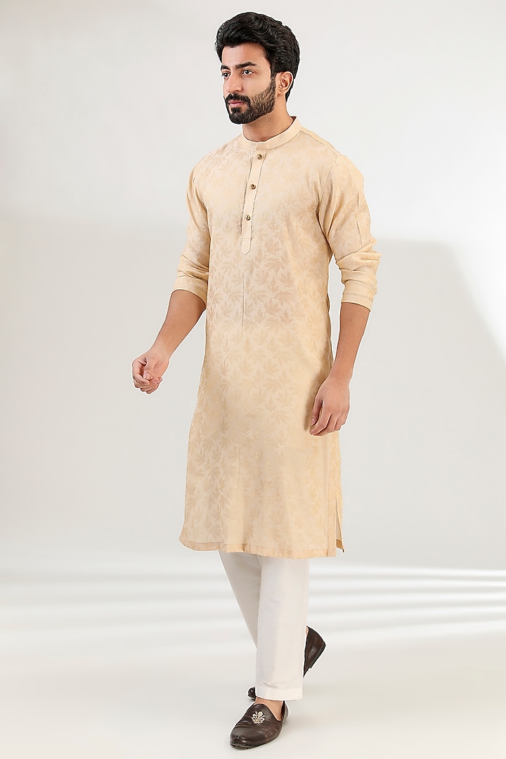 Gold Brocade Floral Kurta by Ritambh