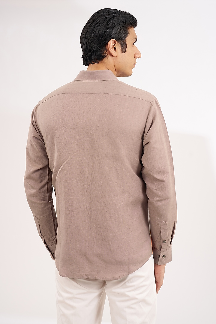 Peach Italian Cotton Linen Party Wear Shirt by Ritambh at Pernia's Pop Up Shop