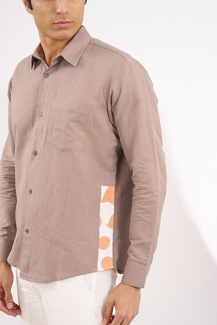 Peach Italian Cotton Linen Party Wear Shirt by Ritambh at Pernia's Pop Up Shop