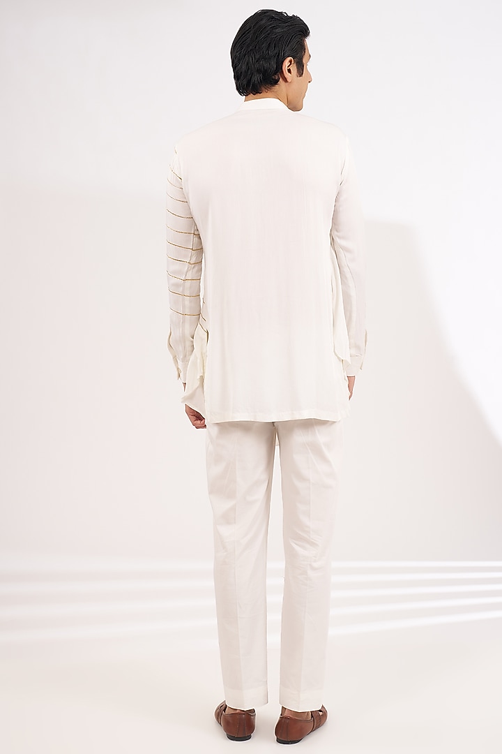 White Modal Cotton Gota Embroidered Pleated Draped Kurta by Ritambh at Pernia's Pop Up Shop
