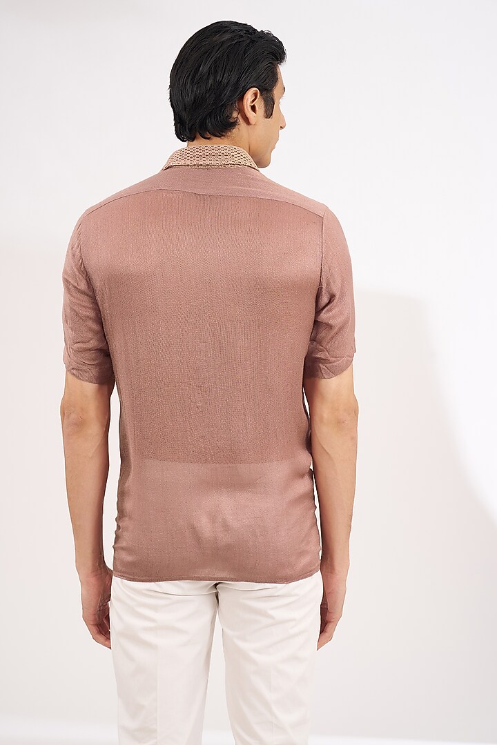 Peach Rayon Moss Crepe Crochet Embroidered Party Wear Shirt by Ritambh at Pernia's Pop Up Shop