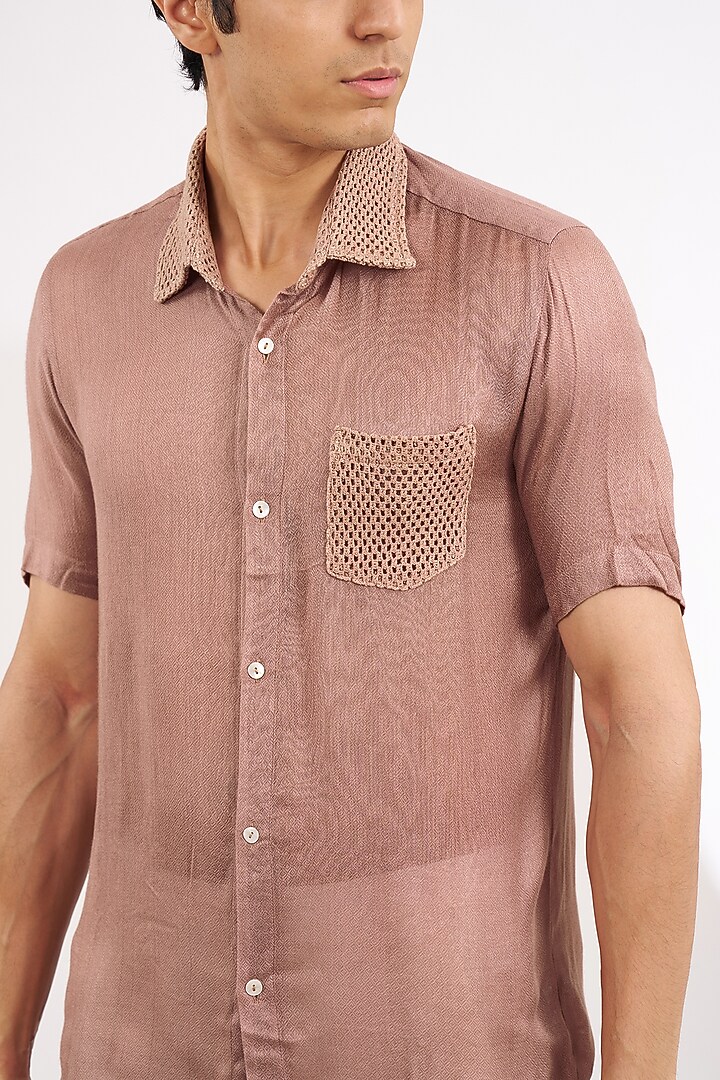 Peach Rayon Moss Crepe Crochet Embroidered Party Wear Shirt by Ritambh at Pernia's Pop Up Shop