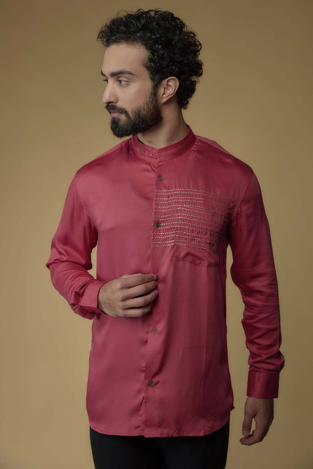 Fuchsia Pink Modal Silk Embroidered Shirt by Ritambh