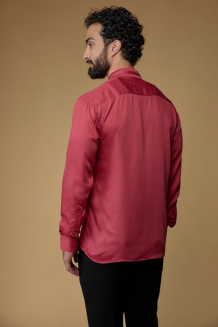 Fuchsia Pink Modal Silk Embroidered Summer Shirt by Ritambh at Pernia's Pop Up Shop