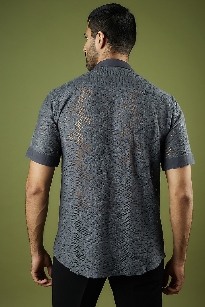 Grey Cotton Net Floral Summer Shirt by Ritambh at Pernia's Pop Up Shop