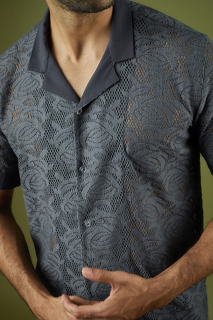 Grey Cotton Net Floral Summer Shirt by Ritambh at Pernia's Pop Up Shop