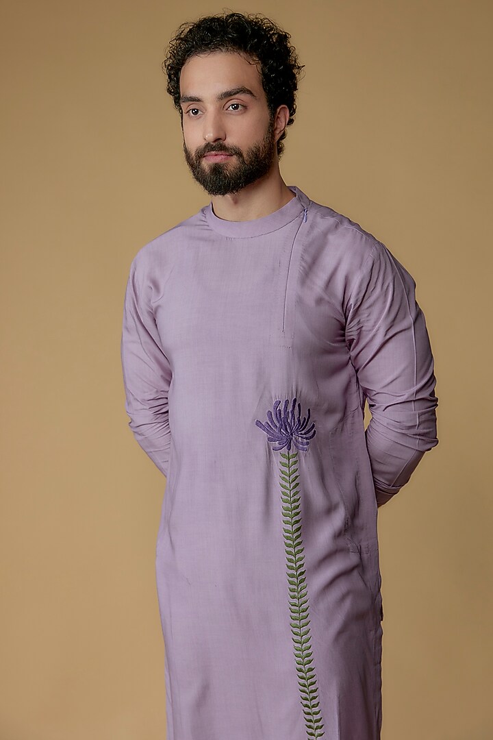 Lavender Modal Cotton Thread Embroidered Kurta Set by Ritambh at Pernia's Pop Up Shop