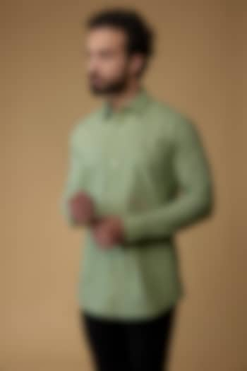 Pastel Mint Green Modal Cotton Embroidered Shirt by Ritambh