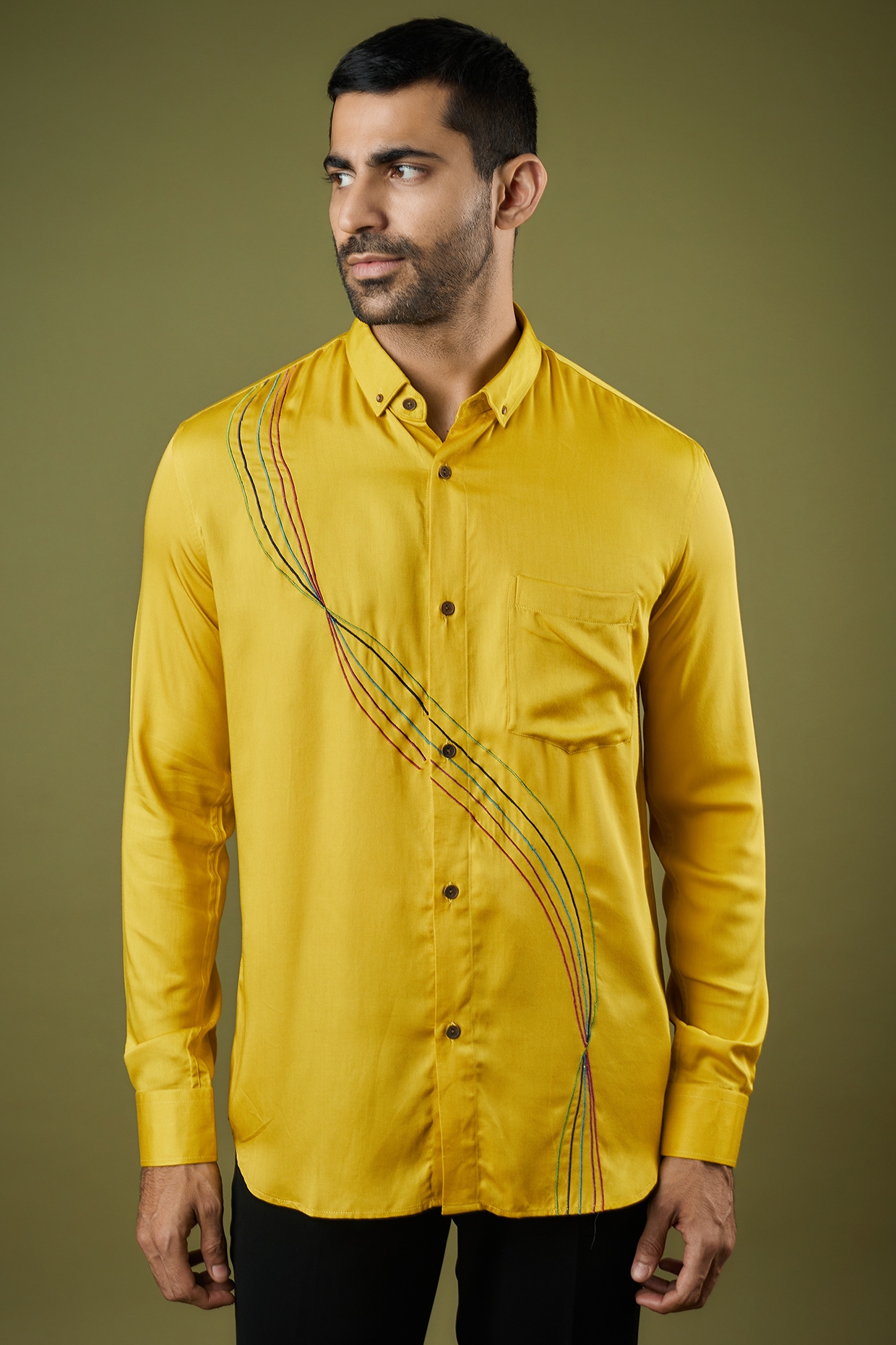 Yellow silk sale shirt mens