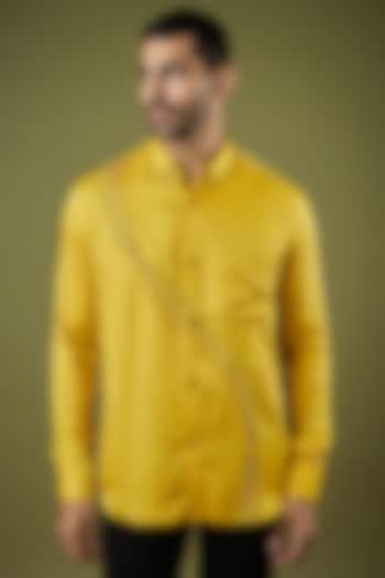 Yellow Silk Modal Embroidered Shirt by Ritambh