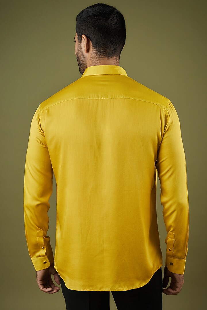 Yellow Silk Modal Embroidered Summer Shirt by Ritambh at Pernia's Pop Up Shop