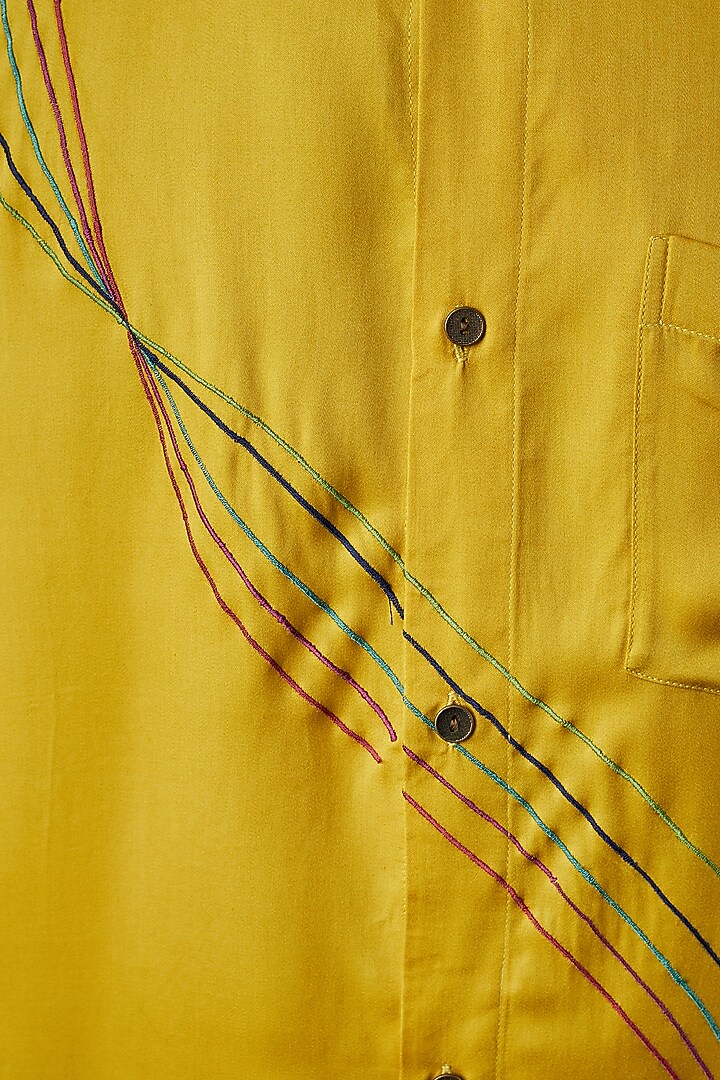 Yellow Silk Modal Embroidered Summer Shirt by Ritambh at Pernia's Pop Up Shop