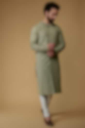 Mint Green Self Textured Cotton Cutdana Hand Embroidered Kurta by Ritambh at Pernia's Pop Up Shop