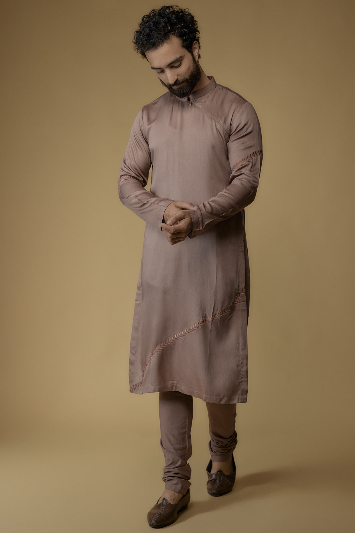 Deep Mauve Modal Silk Thread Embroidered Kurta Set by Ritambh at Pernia's Pop Up Shop
