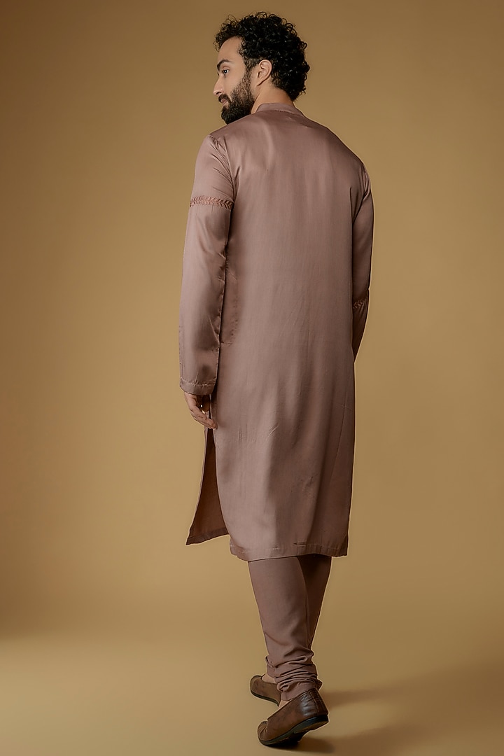Deep Mauve Modal Silk Thread Embroidered Kurta Set by Ritambh at Pernia's Pop Up Shop