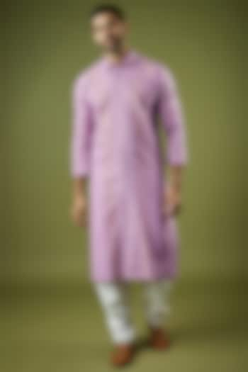 Lilac Cotton Lurex Block Printed Kurta by Ritambh