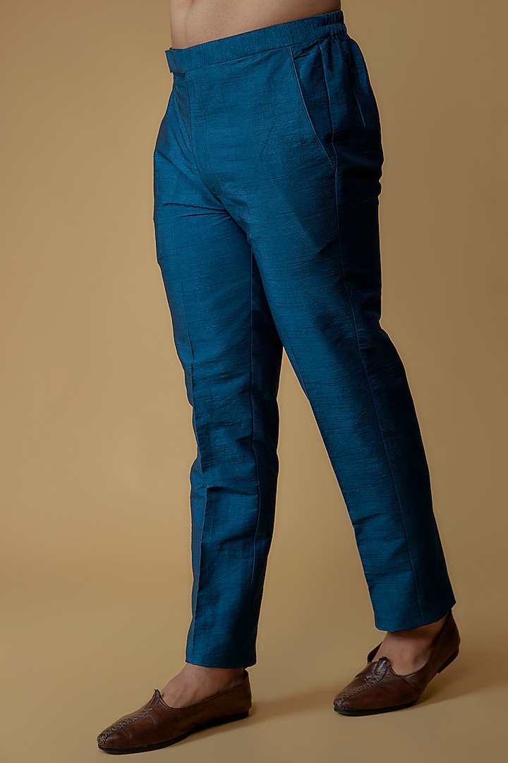 Royal Blue Silk Dupion Zari Embroidered Nehru Jacket Set by Ritambh at Pernia's Pop Up Shop