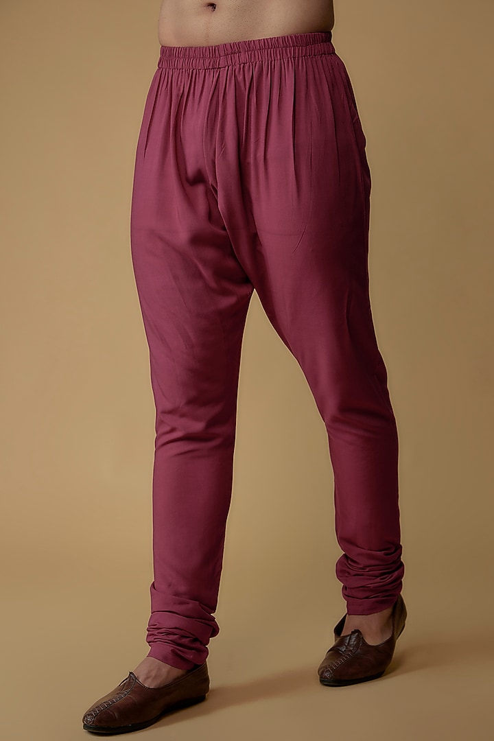 Dark Fuchsia Silk Dupion Thread Embroidered Indowestern Set by Ritambh at Pernia's Pop Up Shop
