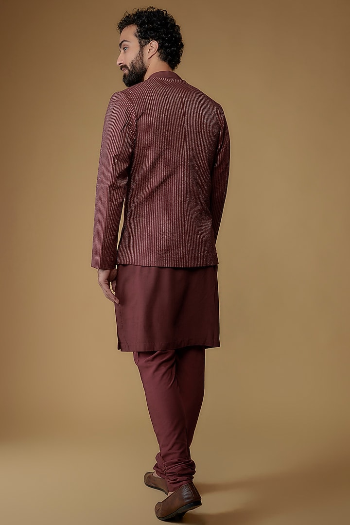 Maroon Modal Cotton Embroidered Wedding Indowestern Set by Ritambh at Pernia's Pop Up Shop
