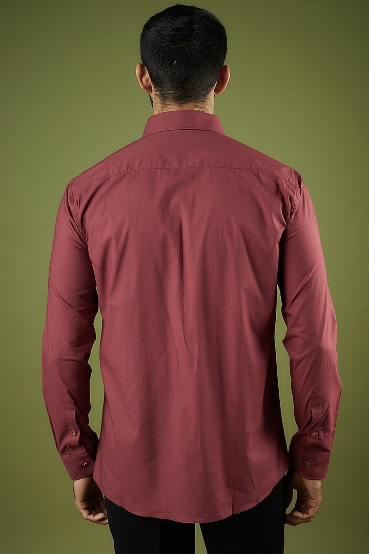 Maroon Cotton Modal Embroidered Summer Shirt by Ritambh at Pernia's Pop Up Shop