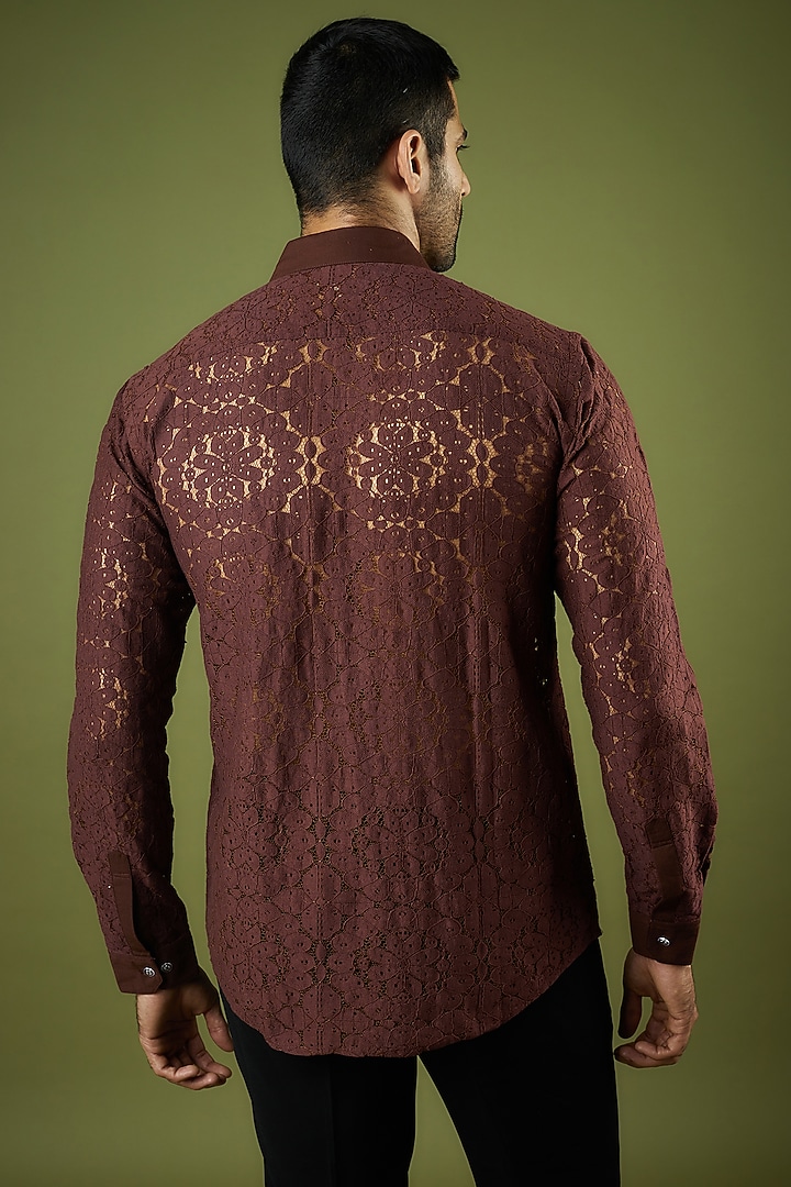 Brown Cotton Net Floral Summer Shirt by Ritambh at Pernia's Pop Up Shop