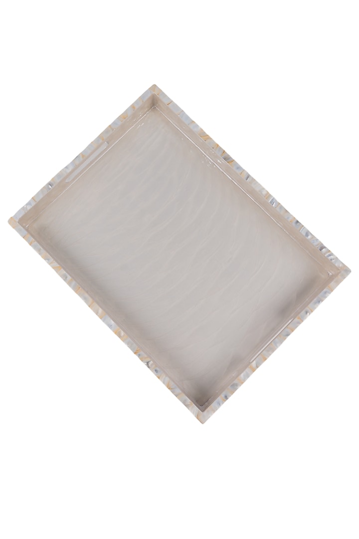 Beige Wood & Mother Of Pearl Rectangle Tray by Ratios