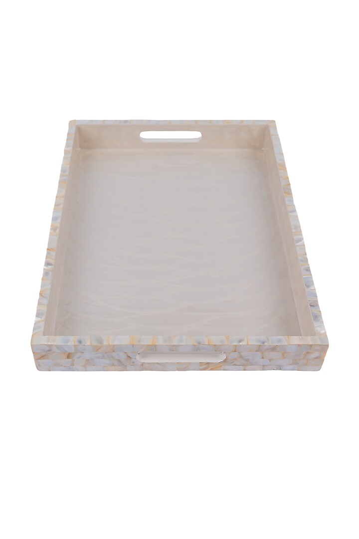 Beige Wood & Mother Of Pearl Rectangle Tray by Ratios at Pernia's Pop Up Shop