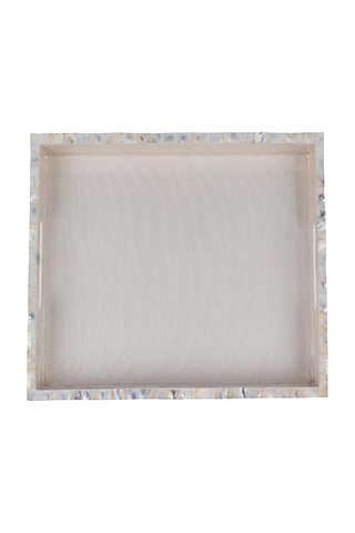 Beige Wood & Mother Of Pearl Square Tray by Ratios