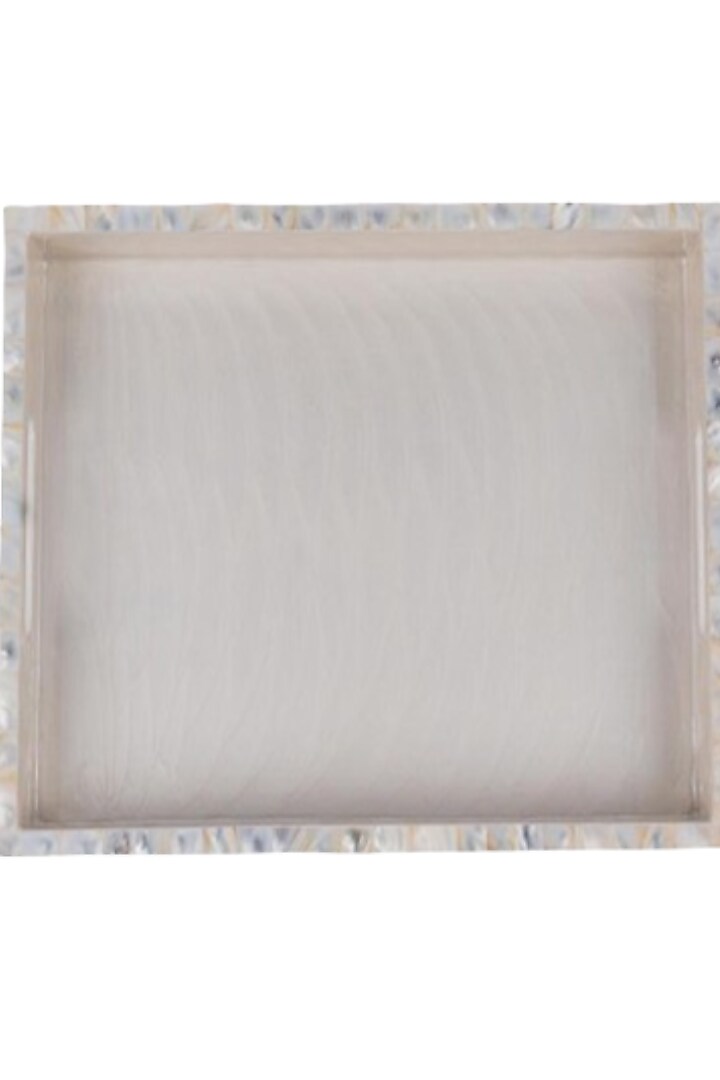 Beige Wood & Mother Of Pearl Square Tray by Ratios at Pernia's Pop Up Shop