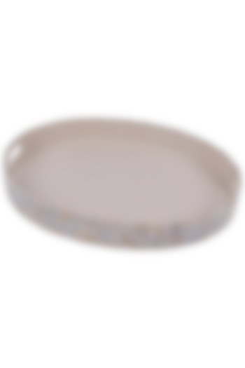 Beige Wood & Mother Of Pearl Oval Tray by Ratios at Pernia's Pop Up Shop