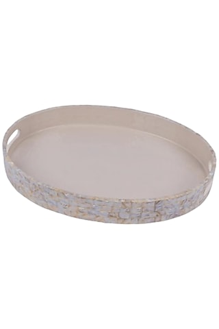 Beige Wood & Mother Of Pearl Oval Tray by Ratios