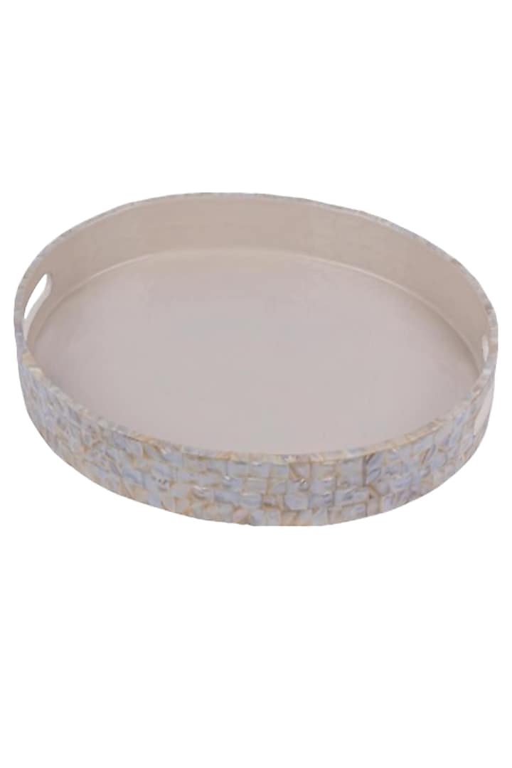 Beige Wood & Mother Of Pearl Oval Tray by Ratios at Pernia's Pop Up Shop