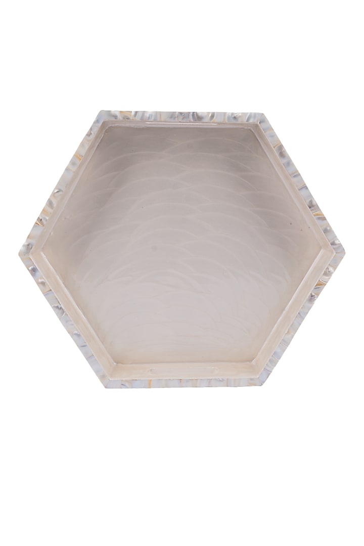 Beige Wood & Mother Of Pearl Hexagon Tray by Ratios