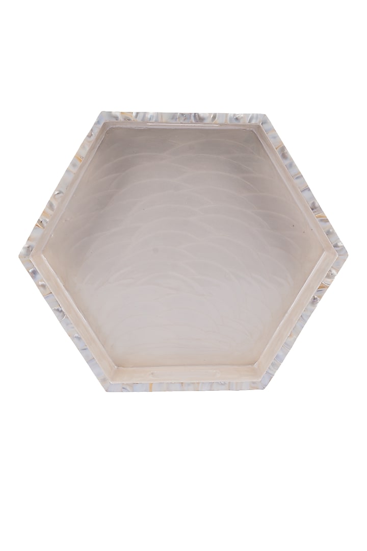 Beige Wood & Mother Of Pearl Hexagon Tray by Ratios at Pernia's Pop Up Shop