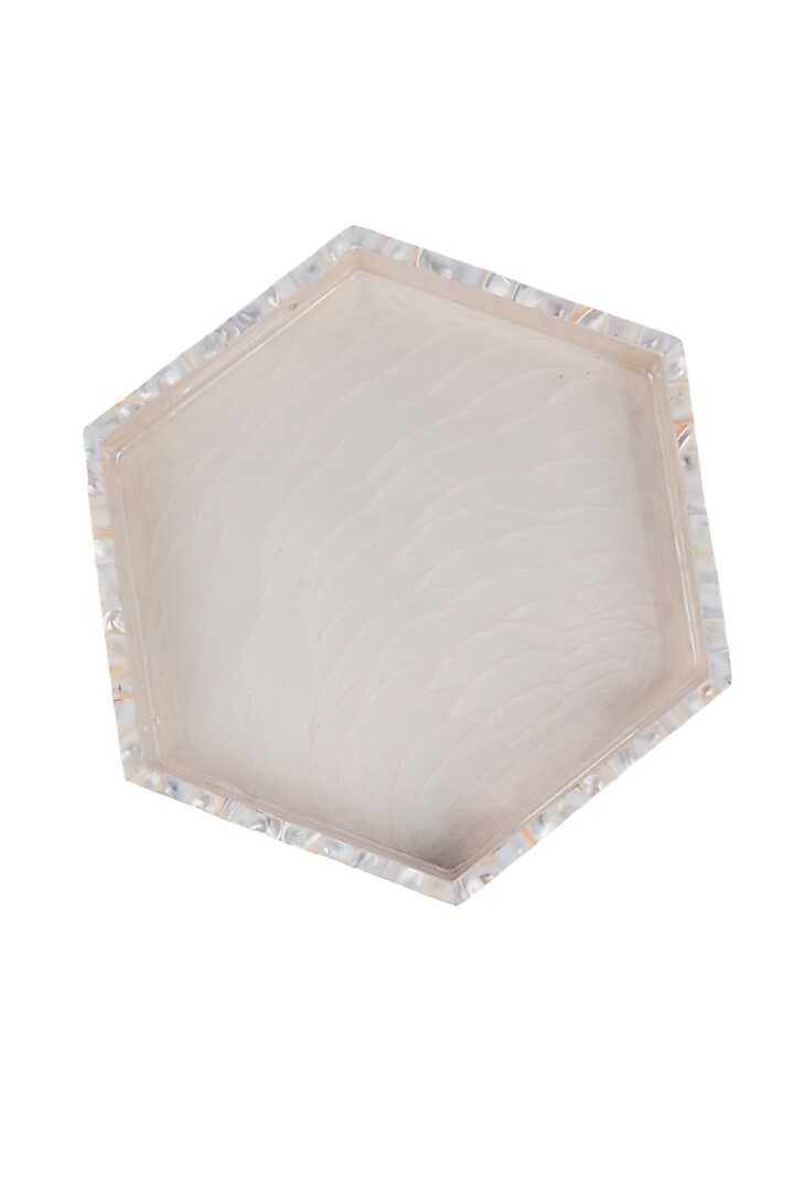 Beige Wood & Mother Of Pearl Hexagon Tray by Ratios at Pernia's Pop Up Shop