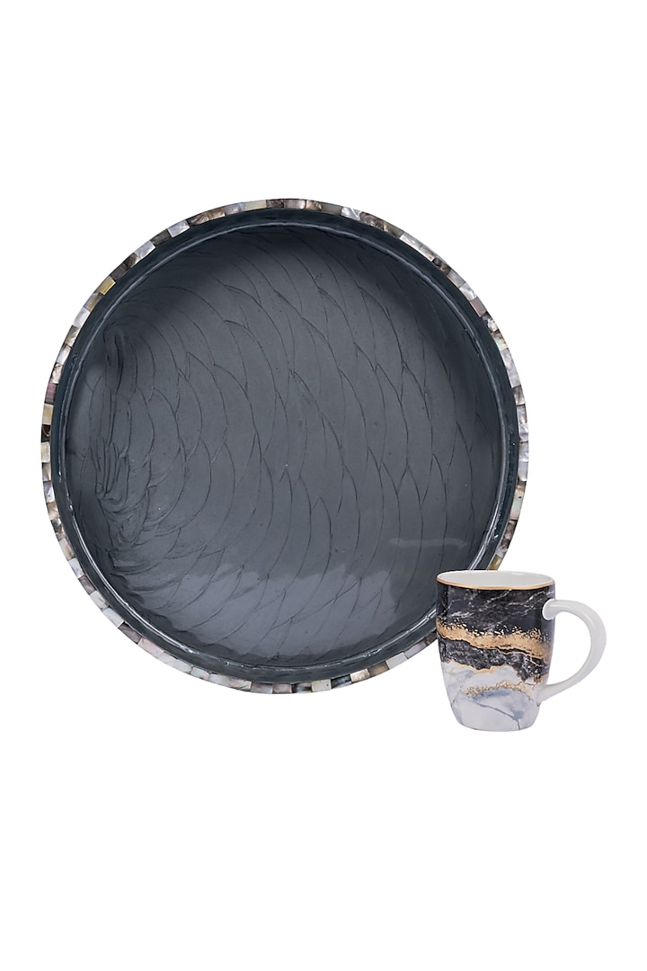 Black Wood & Mother Of Pearl Round Tray by Ratios