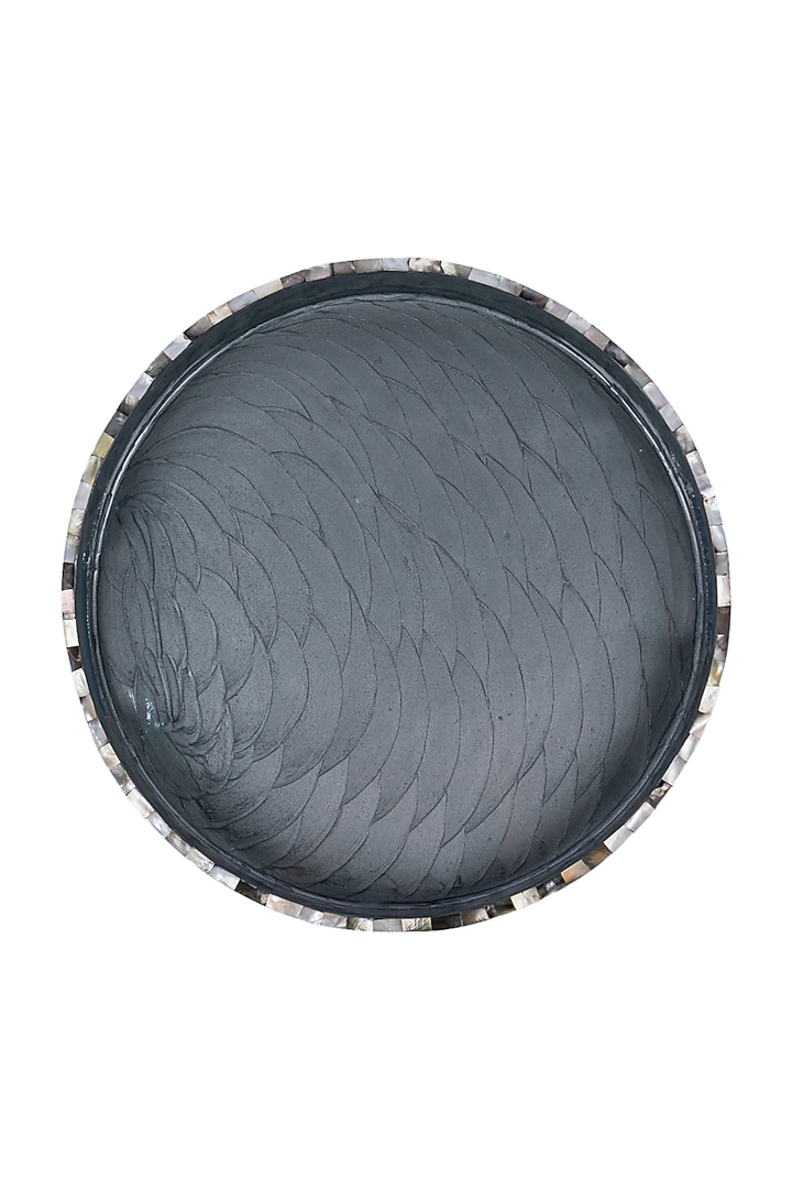 Black Wood & Mother Of Pearl Round Tray by Ratios at Pernia's Pop Up Shop