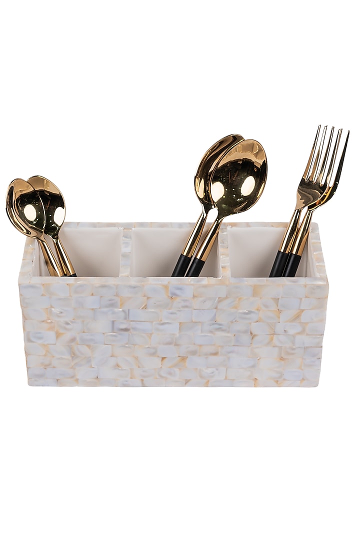 Beige Wood & Mother Of Pearl Spoon Holder by Ratios