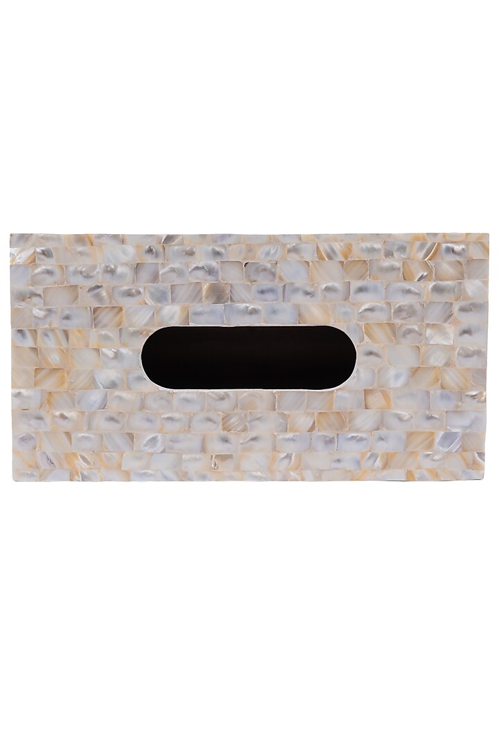 Beige Wood & Mother Of Pearls Tissue Holder by Ratios at Pernia's Pop Up Shop